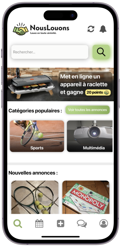 Mockup Iphone de NousLouons la plateforme de location d'objets entre particuliers