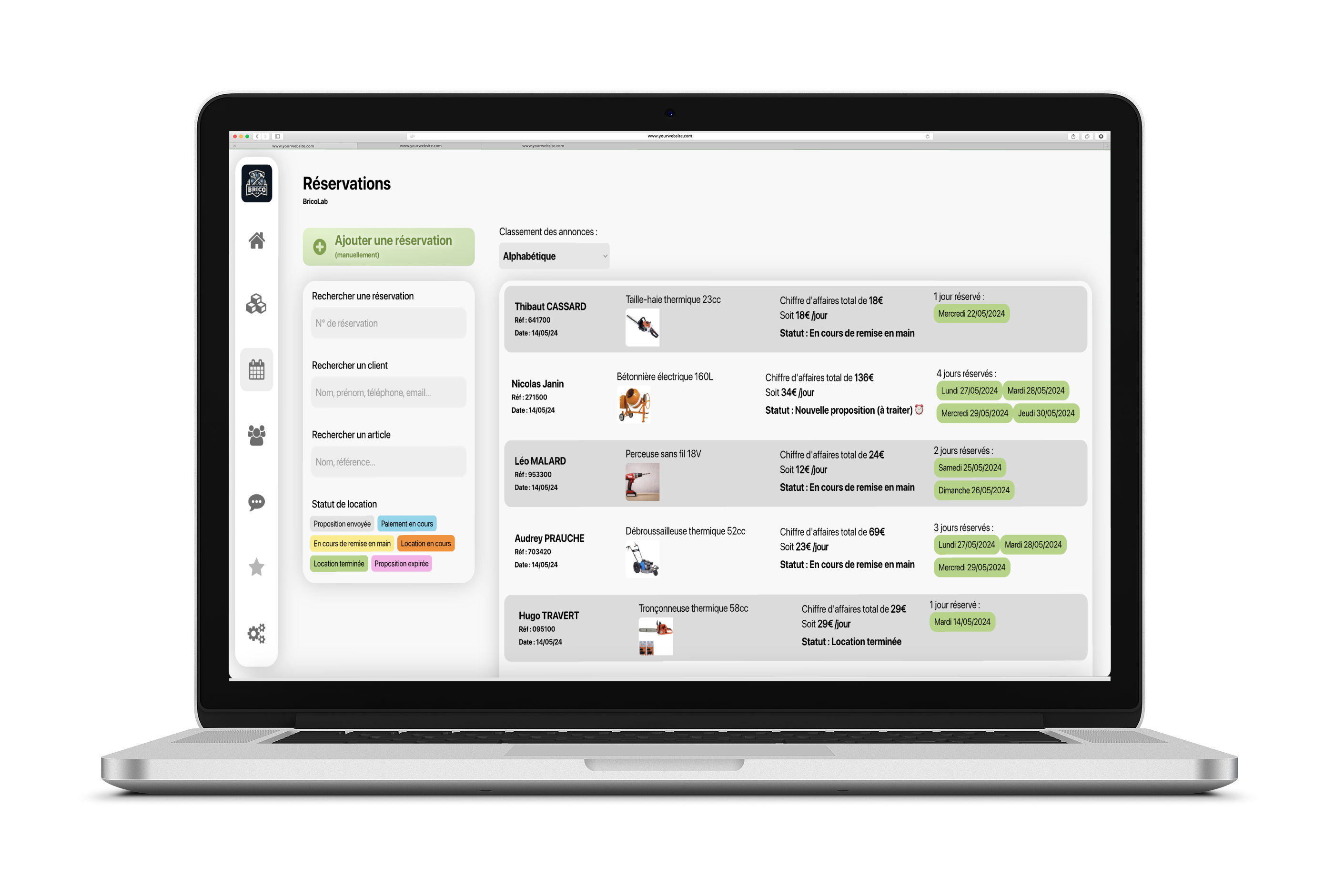Interface de gestion NousLouons Pro